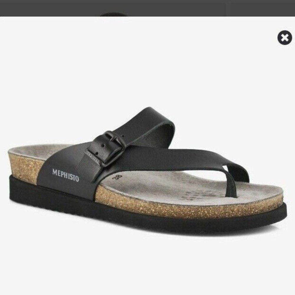 MEMPHISTO HELEN WOMEN'S SANDAL SIZE 7 (38) BLACK LEATHER SLIDE CROSS TOES Mephis